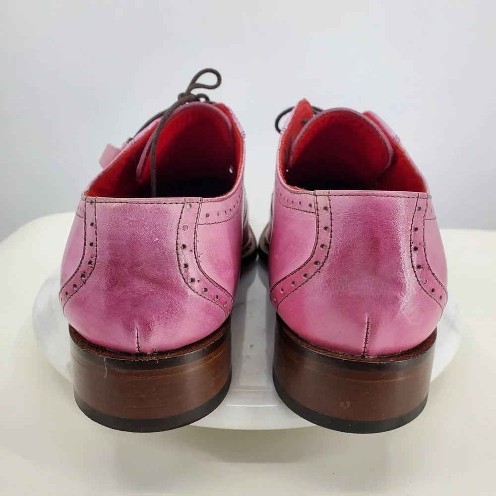 Fennix Italy Tyler Pink Alligator Calfskin Leather Lace-Up‎ Derby Dress Shoes 47